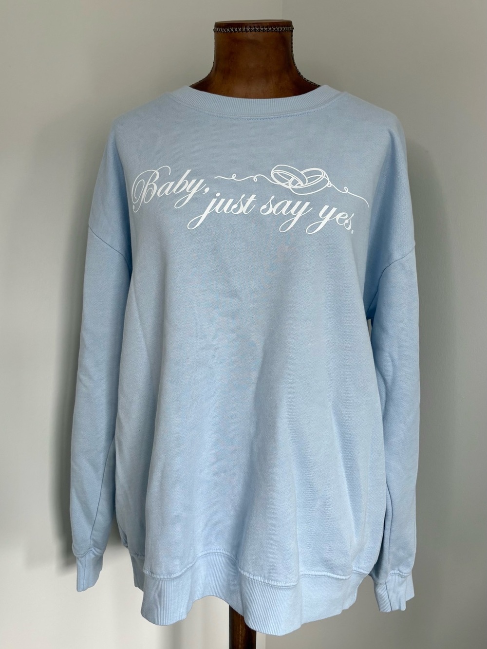 Originality "Baby, just say yes" Oversized Sweater in Light Blue New